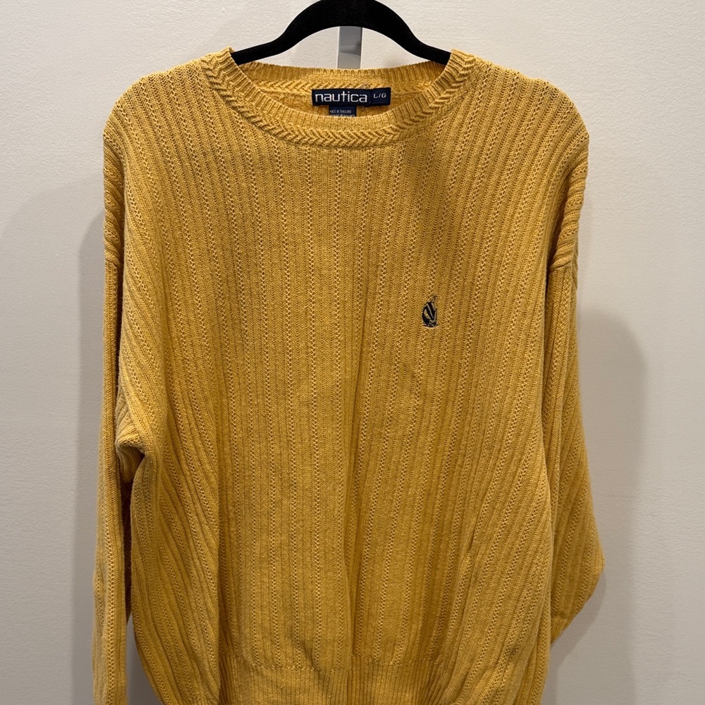 Vintage 90s Nautica Men's Mustard Crewneck Sweater Men Size L Linen Blend Y2K